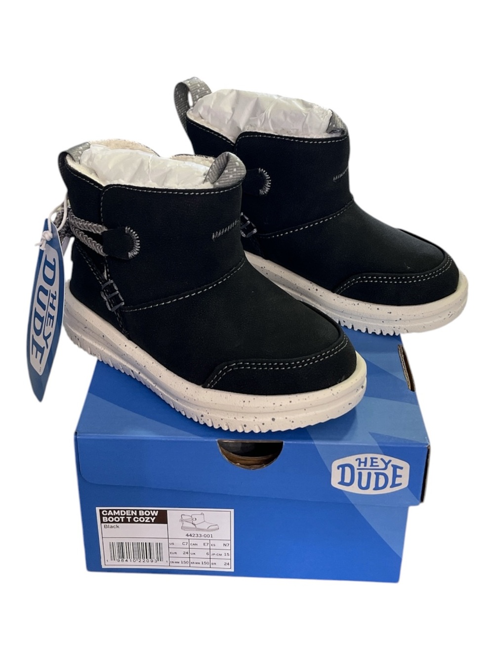 Hey Dude Camden Bow Boot Toddler Cozy Black Faux Fur Winter Boots Size C7 NIB